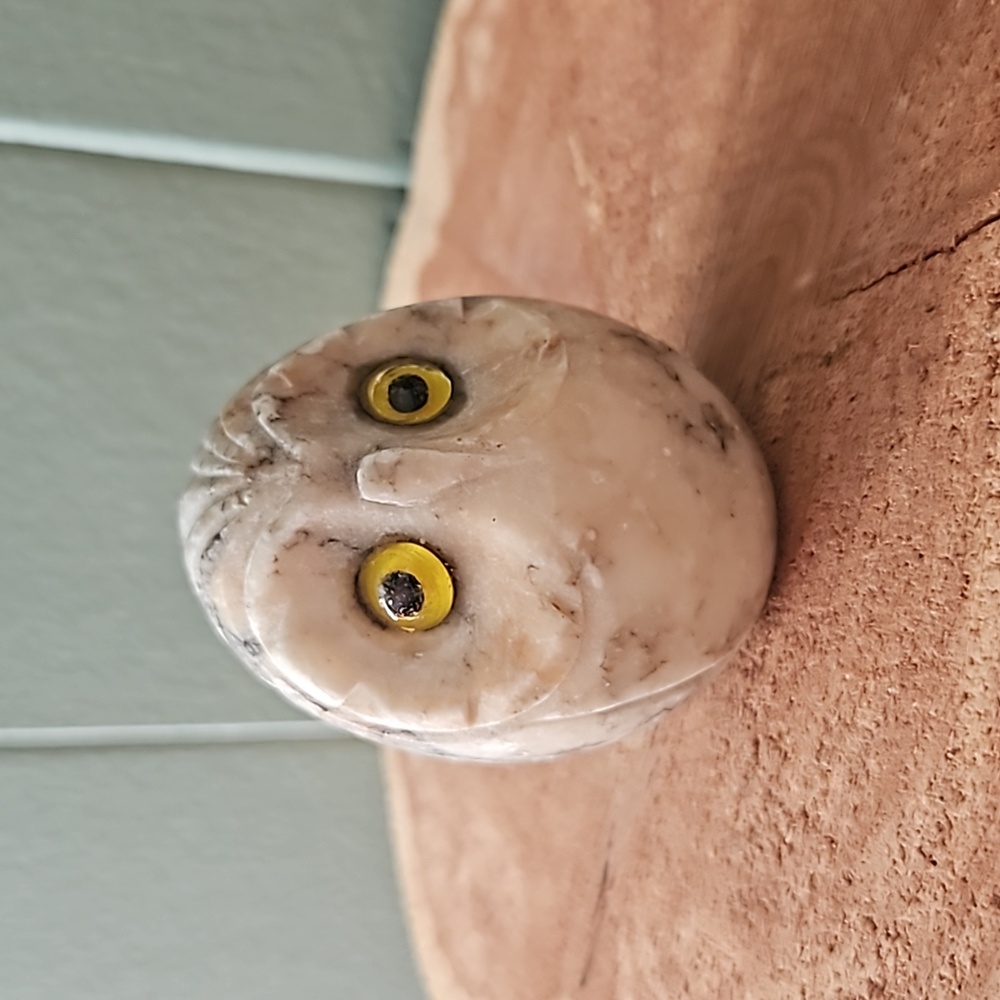 Vintage Alabaster Carved Owl Figurine